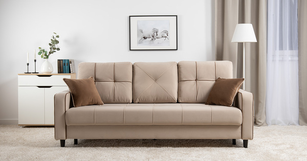 Диван-кровать прямой Черри ТД 284 велюр Irida 02 светло-бежевый, Эвита шоколад бежево-коричневый