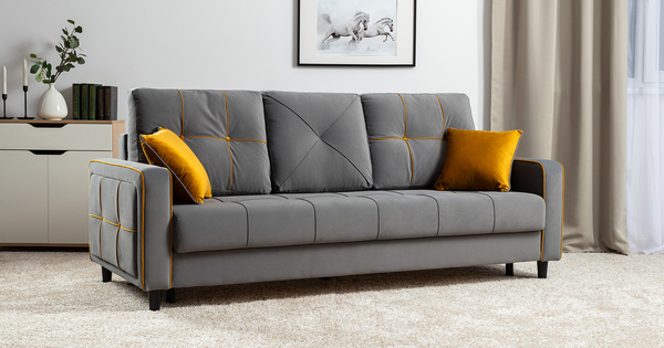 Диван-кровать прямой Черри ТД 287 велюр Irida 21 серый, Эвита умбер горчичный