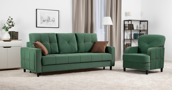 Диван-кровать прямой Черри ТД 288 велюр Irida 09 зеленый, Эвита шоколад бежево-коричневый