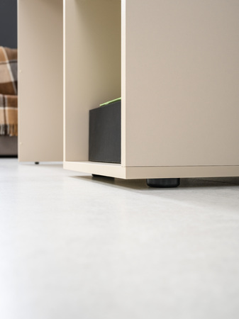 Стол письменный Лайт 12.163 сатин 7045 SU, гикори рокфорд натуральный KO86 PW, сборка на любую сторону, два варианта сборки тумбы