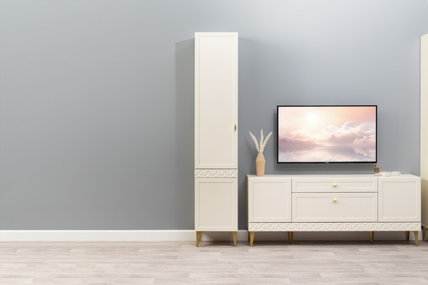 Гостиная Марион композиция 2 слоновая кость С341 PE, слоновая кость 6898 ПВХ, белый PE шагрень (собирается на любую сторону)