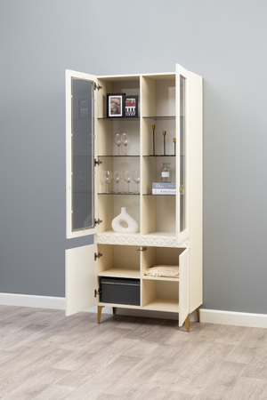 Гостиная Марион композиция 3 слоновая кость С341 PE, слоновая кость 6898 ПВХ, белый PE шагрень (собирается на любую сторону)