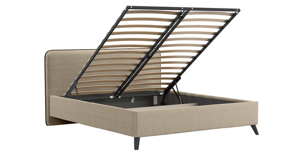 Кровать Миа 160 рогожка бежево-коричневый, кант желтовато-коричневый с ортопедическим основанием и подъемным механизмом