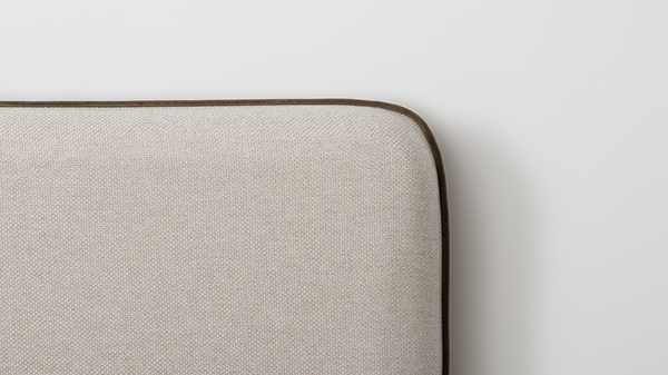 Кровать Миа 160 рогожка светло-бежевый, кант желтовато-коричневый с ортопедическим основанием и подъемным механизмом