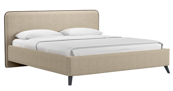 Кровать Миа 180 рогожка бежево-коричневый, кант желтовато-коричневый с ортопедическим основанием и подъемным механизмом