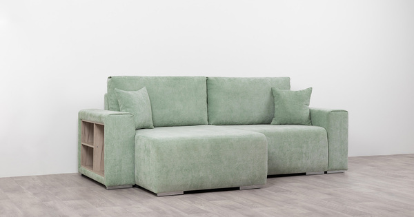 Диван-кровать угловой Оксфорд 715 композиция 4, шенилл STORM 9 мятный, модульная система, сборка на любую сторону