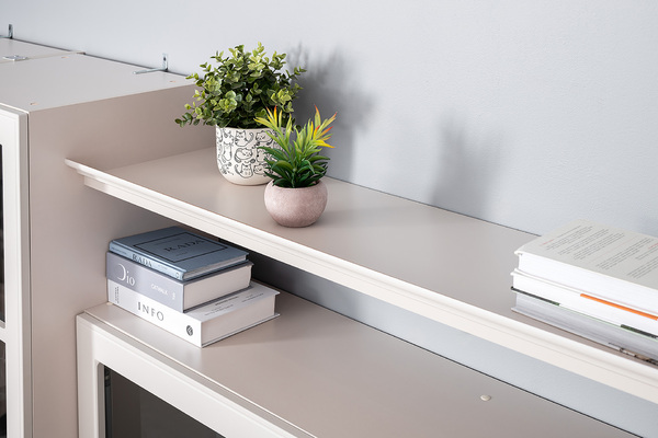 Гостиная Ричфорд композиция 1 без карнизов, кашемир 5981 BS, моно керамика D166-2 ПВХ, белый PE шагрень (собирается на любую сторону)