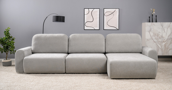 Диван-кровать угловой Тэдди 1506 композиция 3, букле Pique 011 серый, модульная система, сборка на любую сторону