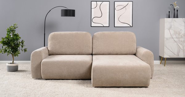 Диван-кровать угловой Тэдди 1502 композиция 2, букле Pique 006 бежевый, модульная система, сборка на любую сторону